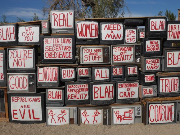 The TV wall at East Jesus.