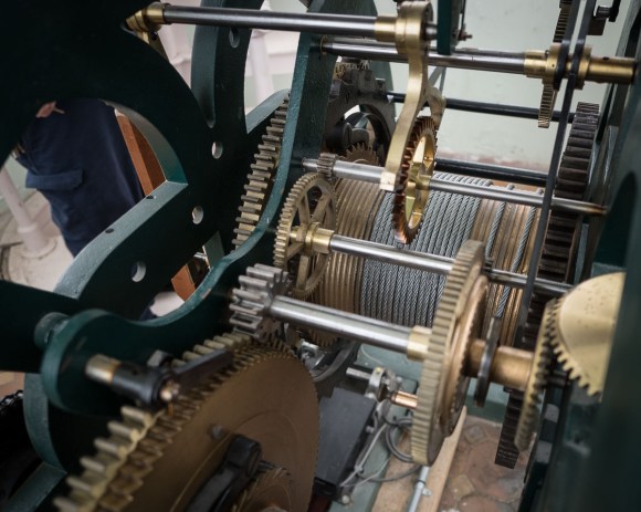 The gears that drive the DeWitt County Courthouse clock.