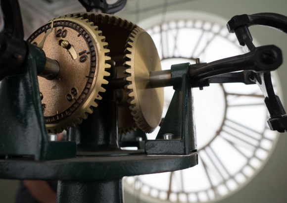 Inside the clock tower of the DeWitt County Courthouse.