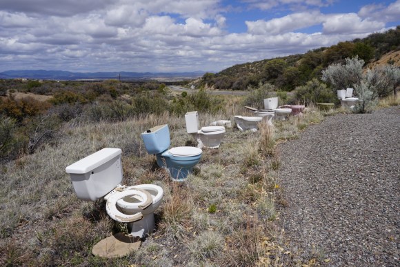 A collection of toilets along the Highway 90 road walk.